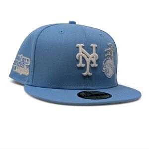 NWT NY Mets World Series 1986 New Era Cap Size 7-5/8 Light Blue